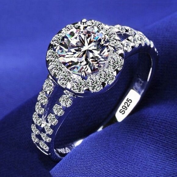 Ae Cee R. Jewelry - Victoria Halo Size 7 Cubic Zirconia 925 Sterling Silver Ring Gift Boxed